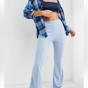 Pale Blue Arie Groove-OnRib Velour Flare Pant